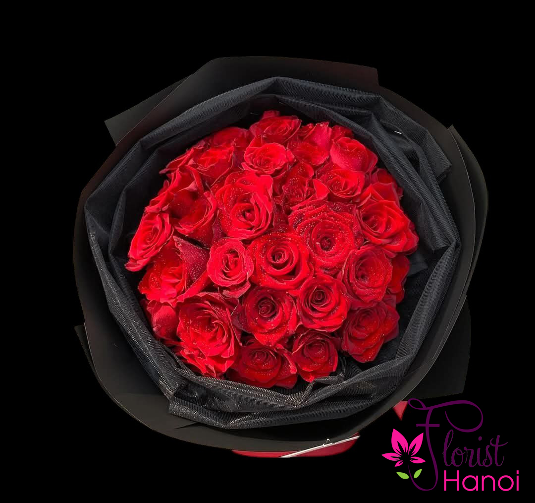 Online red roses wrapped in black paper