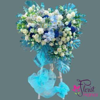 Online blue congratulatory flower stand in Hanoi Vietnam
