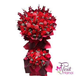 Red flower stand for grand opening ceremony in Hanoi