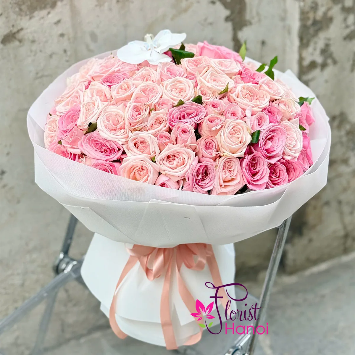 99 pink roses express affection, admiration,, and gentle romantic feelings